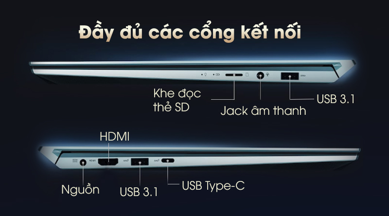 Laptop Asus ZenBook Duo UX481F có đủ các cổng kết nối